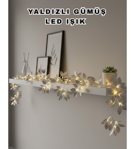 Northcity Yaldızlı Gümüş Yaprak LED Işık Pilli Dekoratif Ortam ve Yılbaşı Aydınlatması