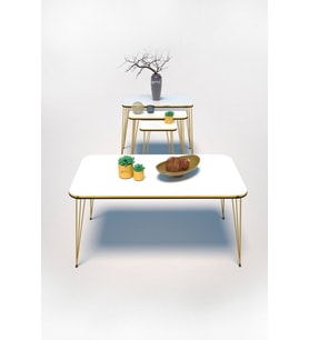 Zigon Sehpa Kr Ve Orta Sehpa Kr Set Çift Gold Beyaz Tel 1111
