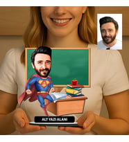 Kişiye Özel Öğretmen Karikatürlü 18 cm MDF Masaüstü Biblo - Öğretmen Hediyesi Öğretmene Özel Hediye