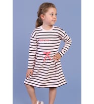 Toontoy Kız Çocuk Bel Fırfır Detaylı Çizgili Yazı Baskılı Elbise (Pudra)