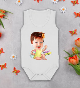BK Kids Kişiye Özel Karikatürlü Beyaz Askılı Sıfır Kol Bebek Body Zıbın-3, Yeni Doğan Bebek Hediyesi