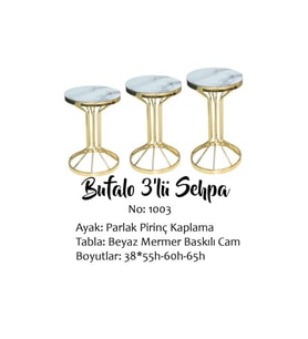 Brc Zigon 14055 Bufalo BEYAZ MERMER TEMPER Cam Metal GOLD renk Kaplama El Yapım