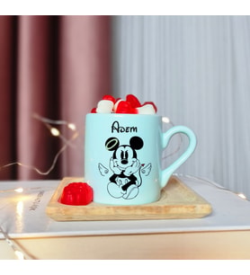 Mickey Mouse Tasarımlı Kişiye Özel Yeşil Türk Kahvesi Fincanı