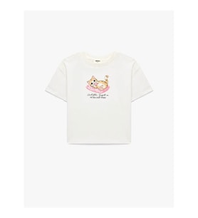 Koton Kedi Baskılı Ekru Kız Çocuk T-Shirt 6Skg10585Ak