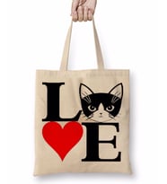 I Lowe Kedi Seni Seviyorum Kedi Bez Çanta Uzun Saplı
