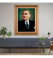 Altın Paspartulu Atatürk  Çerçeveli Tablo C380 (Gold)