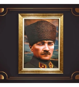 Altın Varaklı Çerçeveli Paspartulu Atatürk Tablo TR0594 (Gold)