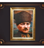 Altın Varaklı Çerçeveli Paspartulu Atatürk Tablo TR0594 (Gold)
