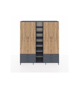 Hyperion Dolap 13 Raflı 6 Çekmeceli 2 Askılı 220x44x243 Antrasit-Çam/Antrasit