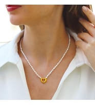 Kalp Gold Kaplama Gümüş İnci Kolye