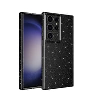 Samsung Galaxy S24 Ultra Kılıf Kamera Korumalı Simli Lüks Işıltılı Silikon (Siyah)