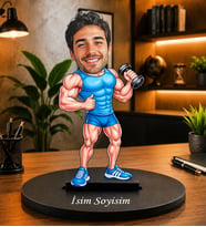 Kişiye Özel Sporcu Karikatür Biblo – İsim Soyisim Yazılı Fitness Temalı Dekoratif Masa Süsü, Erkek Sevgiliye Hediye
