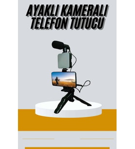 Tripod Telefon Tutucu Kumandalı Mikrofon Led Işık Vlog Video Kayıt