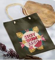 BK Gift Yaz Temalı Haki Halat Saplı Kumaş Plaj Çantası -16, Baskılı Omuz Çantası, Alışveriş Çantası, Arkadaşa Hediye, Sevgiliye Hediye