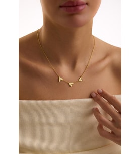 Kişiye Özel Minimal 3 Kalp İsim Kolye 925K Gümüş (Gold)