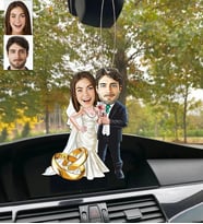 Kişiye Özel Karikatürlü Ahşap Araba Dikiz Ayna Süsü Gelin Dağmat-2