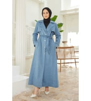 6458-Battal Allerli Denim Trençkot Mavi