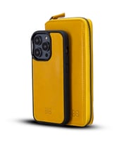Bouletta Apple iPhone 14 Pro Uyumlu Deri Fermuarlı Cüzdan Kılıf F10 Hardal