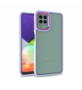 Galaxy M32 Kılıf Zore Flora Buton,Kenar Çevresi Renkli Kılıf (Lila)