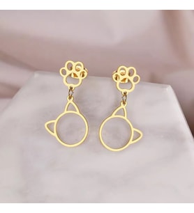 Kişiye Özel 925 Ayar Gümüş Kedi Pati Küpe (Gold)