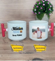 Maden Mühendisi Kupa Bardak Fotoğraflı T Kırmızı Kulplu Mühendisler Günü Hediyesi