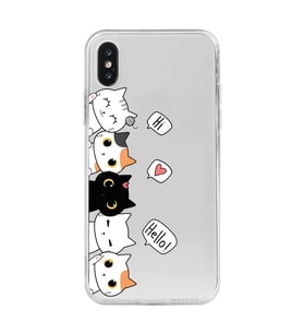 Iphone XS MAX Uyumlu Kedi Karakterler Tasarımlı Şeffaf Telefon Kılıfı