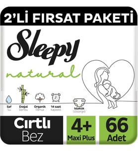 Natural 2'li Fırsat Paketi Bebek Bezi 4+ Numara Maxi Plus 66 Adet