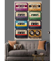 Retro Müzik Kasetleri Koleksiyonu Dekoratif Kanvas - Mdf Ahşap Tablo