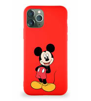 Apple iPhone 11 Pro Soft Premier Kapak Mickey Mouse-B Tasarımlı Silikon Kılıf - Kırmızı (Şeffaf)