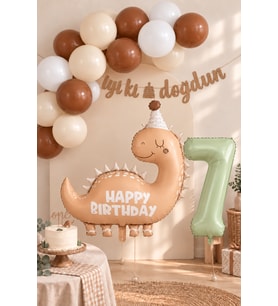 3 Yaş Retro Kahve Dinozor Tema Balon Zinciri Seti Set35