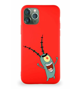 Apple iPhone 11 Pro Soft Premier Kapak Plankton Tasarımlı Silikon Kılıf - Kırmızı (Şeffaf)