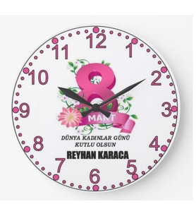 8 Mart Dünya Kadınlar Günü İsme Özel Duvar Saati ADF Ahşap Saat 28cm