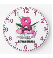 8 Mart Dünya Kadınlar Günü İsme Özel Duvar Saati ADF Ahşap Saat 28cm