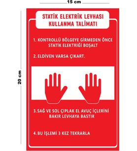Metal Statik Elektrik Levhası Kullanma Talimatı 15 Cm x 20 Cm Uyarı Levhası Yönlendirme Tabelası
