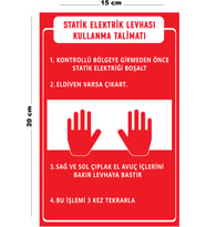 Metal Statik Elektrik Levhası Kullanma Talimatı 15 Cm x 20 Cm Uyarı Levhası Yönlendirme Tabelası