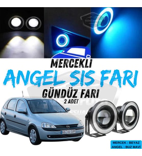 Opel Corsa C 2000-2006 Uyumlu Mercekli Angel Sis Farı Metal 76 mm Buz Mavi Halkalı Gündüz Farı 2 Ad
