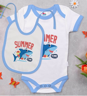 BK Kids Summer Time Tasarımlı Mavi Bebek Body Zıbın ve Mama Önlüğü Hediye Seti-1
