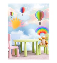 Dreamwall Bulutlar Gökkuşağı Ve Uçan Balon Desenli  Tekstil Duvar Kağıdı (Çok Renkli)