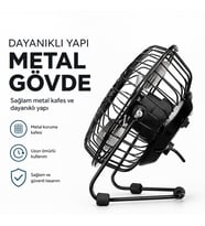 USB ŞARJLI - METAL GÖVDE 14.5X7.5X15CM MİNİ MASAÜSTÜ FAN - VANTİLATÖR EFN-482 (5343)