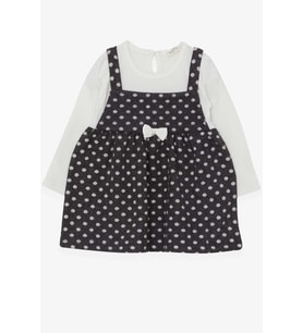 Breeze Kız Çocuk Uzun Kollu Elbise Fiyonklu Puantiye Desenli 1.5-5 Yaş, Füme