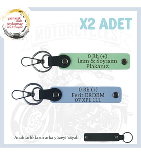 Babaya Özel İsim Plaka ve 0 Rh (+) Kan Grubu Yazılı Kişiselleştirilmiş x2 Anahtarlık, Yeşil-Mavi-Syh (Çok Renkli)
