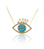 Zirkon Taşlı Nazarlık Model Gold Kaplama Gümüş Kadın Kolye 201023925