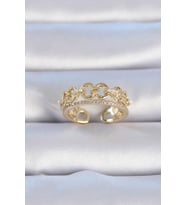 Pirinç Gold Renk Zirkon Taşlı İnci Detay Kadın Yüzük - EBJ241012W28575 (Renksiz)