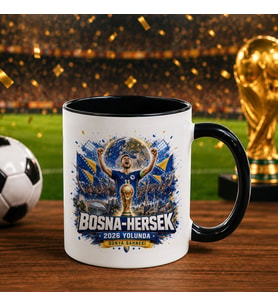 BK Gift Bosna-Hersek Taraftar Temalı Dünya Futbol Kupası Tasarımlı Siyah Kupa Bardak-3
