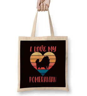 Retro Love Pomeranian Heart Pommy Pom German Spitz Puppy Pet Bez Çanta Uzun Saplı