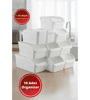 10 Adet  Büyük Buzdolabı Raf Düzenleyicisi 29x20x13 Cm (Beyaz)