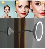 Şerit LED Işıklı Banyo Makyaj-Tıraş Aynası, 10X HD Büyütme, Esnek, Dokunmatik Işık Kısma, Ayarlanabilir Kol