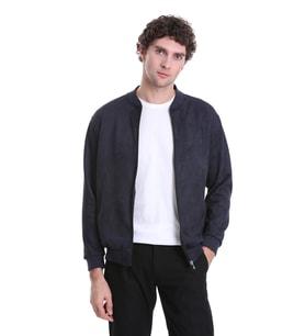Lacivert Regular Fit Düz Bomber Yaka Mevsimlik Mont