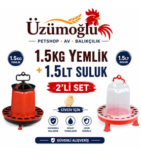 Üzümoğlu 1.5 Kg Civciv Yemliği + 1.5 Litre Civciv Suluğu 2’li Set Tavuk, Bıldırcın ve Civciv Yemlik Suluk Seti