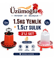 Üzümoğlu 1.5 Kg Civciv Yemliği + 1.5 Litre Civciv Suluğu 2’li Set Tavuk, Bıldırcın ve Civciv Yemlik Suluk Seti